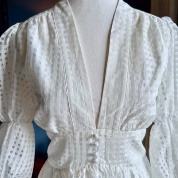 White 3/4 Puff Sleeve Maxi Dress - Picture 6 of 15